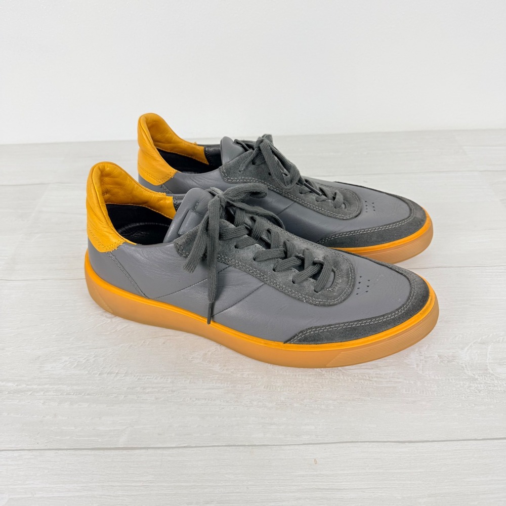 ECCO Street Tray Sneakers Mens 42 US 8.5 Grey Yellow Leather Suede Gum Sole